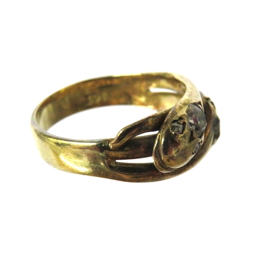 211A - 18ct Yellow Gold Double Snake Head Ring. Each snake has a Diamond to its Head and small Melee Diamon... 