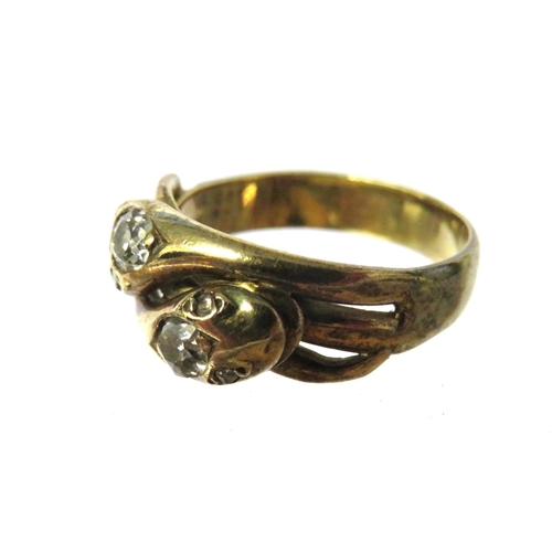 211A - 18ct Yellow Gold Double Snake Head Ring. Each snake has a Diamond to its Head and small Melee Diamon... 