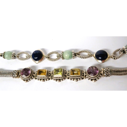 227A - Pretty pair of 925 Silver Bracelets measuring 7 & 8 inches long with tee bar fastenings.  One set wi... 