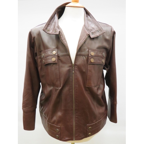 1741 - Very Soft Brown Leather jacket with double breasted pockets.   UK size Small to Medium. See photos.