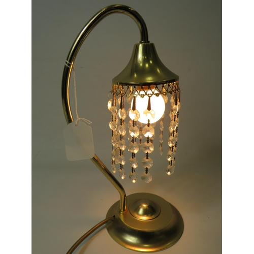 1747 - Brushed metal brass effect Standard lamp with 9 Candle bulbs and hanging glass lustres. Approx 67 in... 