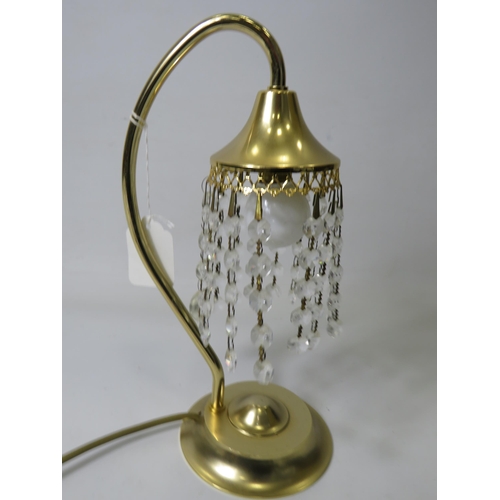 1747 - Brushed metal brass effect Standard lamp with 9 Candle bulbs and hanging glass lustres. Approx 67 in... 