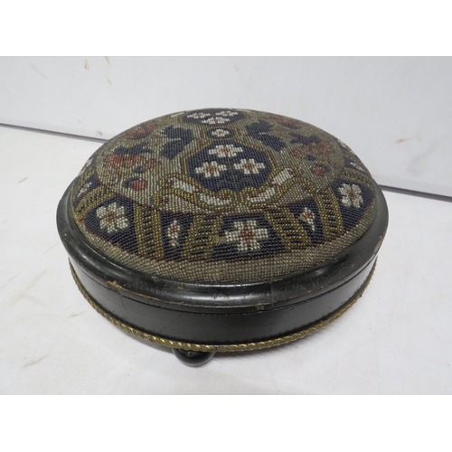 2 - Antique beadwork embroided foot stool, 11