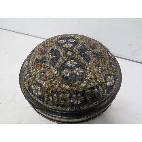 2 - Antique beadwork embroided foot stool, 11