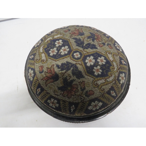 2 - Antique beadwork embroided foot stool, 11