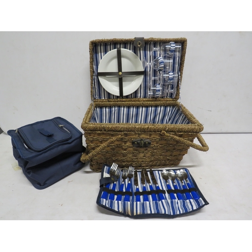 39 - Picnic hamper basket with plates, glasses, cutlery etc.