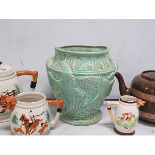 115 - Mixed ceramics including a Burleigh ware vase and Hunting scene teaset.