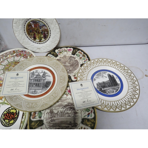 80 - Selection of collectable plates by Masons, Coalport and Wedgwood.