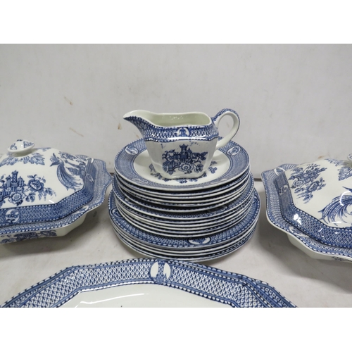 86 - S Ford and co vintage blue and white part dinnerset decorated with a bird of paradise.