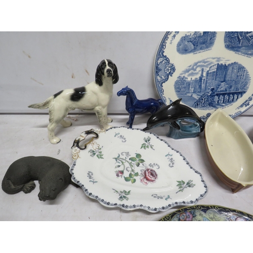 135 - Mixed ceramics including Antique plate and various animal figurines.