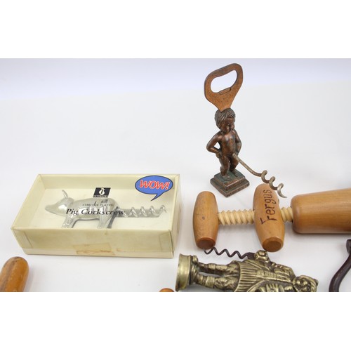 209 - Corkscrews Inc Boxed Pig Vintage Horn Novelty Brass Wood Branding Bull x 22     681854