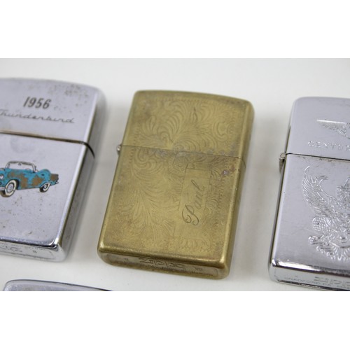 224 - Zippo Lighters Job Lot Inc. Brass Venetian Harley Davidson Thunderbird Etc x 5     550141