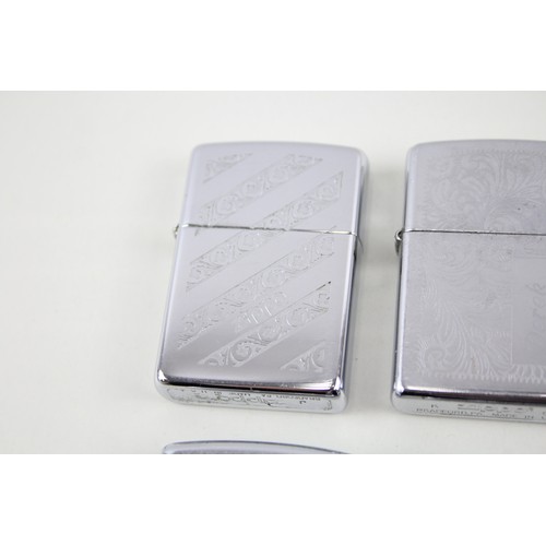 225 - 6 x Zippo Lighters Inc Vintage Chrome Venetian Slim Brushed Steel Engraved Etc      549136