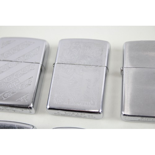 225 - 6 x Zippo Lighters Inc Vintage Chrome Venetian Slim Brushed Steel Engraved Etc      549136