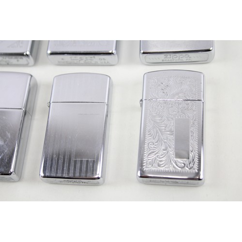 225 - 6 x Zippo Lighters Inc Vintage Chrome Venetian Slim Brushed Steel Engraved Etc      549136