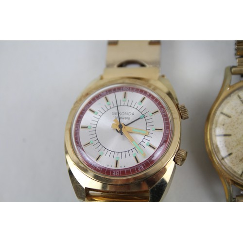 267 - Mens Vintage Gold Tone Wristwatch Hand-Wind/Automatic Inc. Sekonda Alarm x 2      2166616