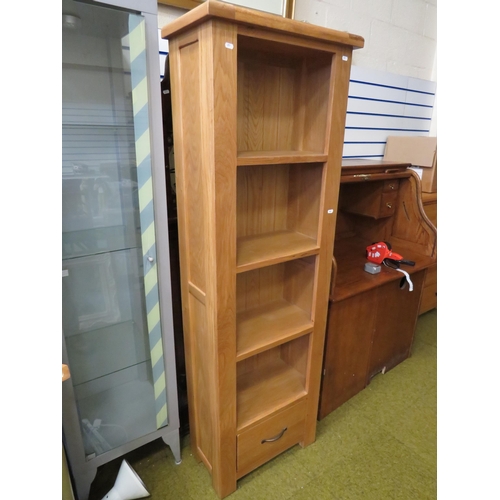 287 - Good Quality Light Beech Shelf unit with cupboard door under. H:71 x W:22 x D:12 Inches. See photos.