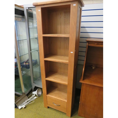 287 - Good Quality Light Beech Shelf unit with cupboard door under. H:71 x W:22 x D:12 Inches. See photos.