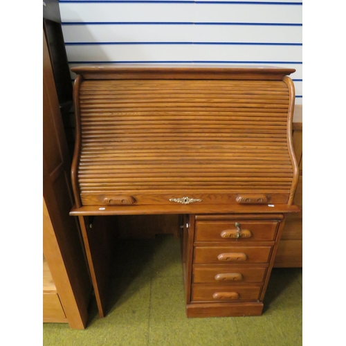 288 - Light Oak Computer Desk with Tambour roll down cover. Faux drawers to right hand side to accept towe... 