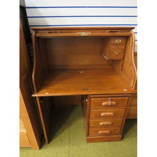 288 - Light Oak Computer Desk with Tambour roll down cover. Faux drawers to right hand side to accept towe... 