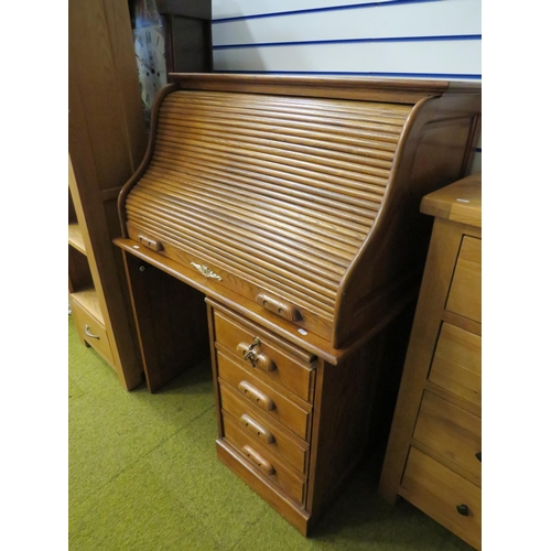 288 - Light Oak Computer Desk with Tambour roll down cover. Faux drawers to right hand side to accept towe... 