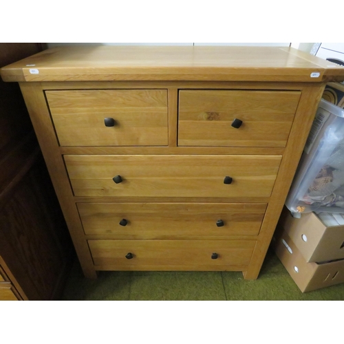 289 - Light Beechwood Three drawer chest with two deep short drawers over.  H:43 x W:39 x D:16 inches. See... 