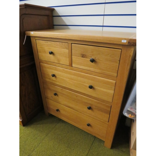 289 - Light Beechwood Three drawer chest with two deep short drawers over.  H:43 x W:39 x D:16 inches. See... 