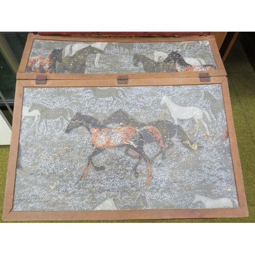 290 - Oriental Bureau of mostly Bamboo construction with painted Equine Motif to desk lid. H:42 x W:21 x D... 