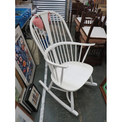 291 - White painted Modern Ercol Stick Back Rocking chair in very good Condition.  18 inches seat height. ... 