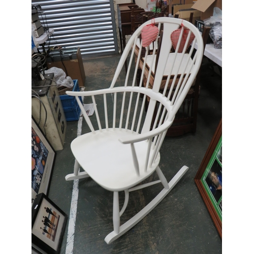 291 - White painted Modern Ercol Stick Back Rocking chair in very good Condition.  18 inches seat height. ... 