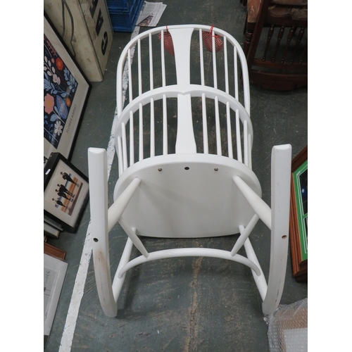 291 - White painted Modern Ercol Stick Back Rocking chair in very good Condition.  18 inches seat height. ... 