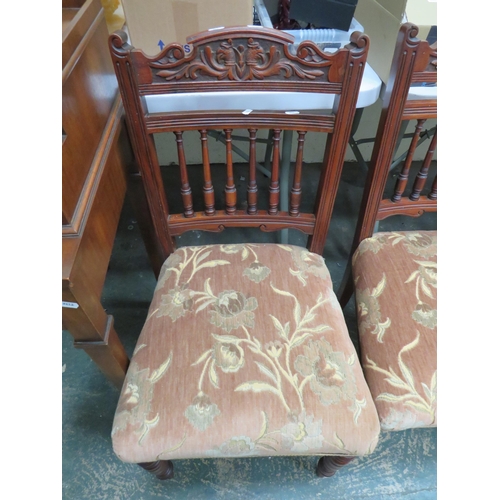 293 - Four Nicely Upholstered Edwardian Era parlour chairs with carved and turned decoration to backs. Rec... 