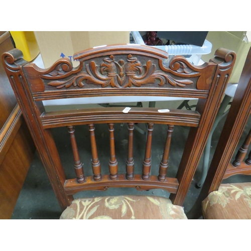 293 - Four Nicely Upholstered Edwardian Era parlour chairs with carved and turned decoration to backs. Rec... 