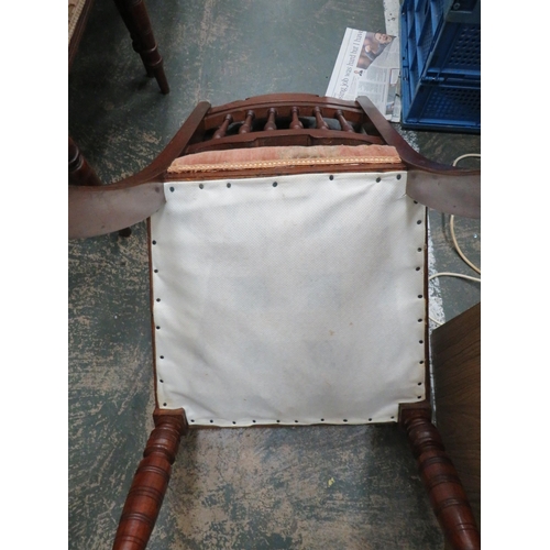 293 - Four Nicely Upholstered Edwardian Era parlour chairs with carved and turned decoration to backs. Rec... 