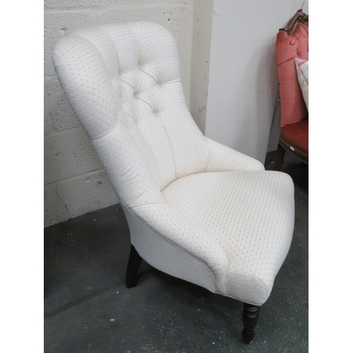 296 - Early 20ct Century low Nursing or Boudoir chair upholstered in an Ivory materinal in good condition.... 