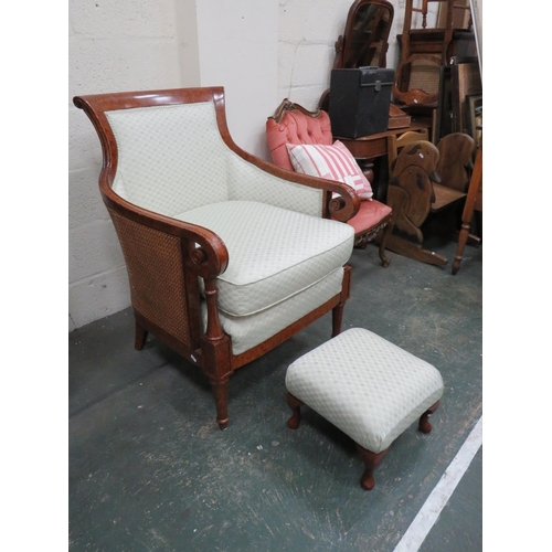 297 - Pretty Edwardian Style Reproduction Tub style chair with Bergere sides in Maple veneer. Nicley uphol... 