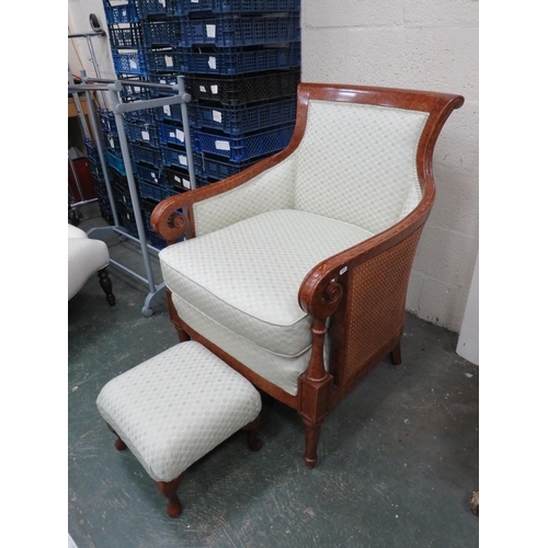 297 - Pretty Edwardian Style Reproduction Tub style chair with Bergere sides in Maple veneer. Nicley uphol... 