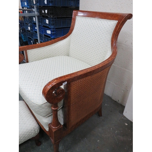 297 - Pretty Edwardian Style Reproduction Tub style chair with Bergere sides in Maple veneer. Nicley uphol... 