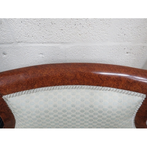 297 - Pretty Edwardian Style Reproduction Tub style chair with Bergere sides in Maple veneer. Nicley uphol... 