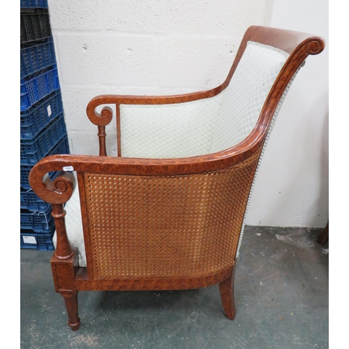 297 - Pretty Edwardian Style Reproduction Tub style chair with Bergere sides in Maple veneer. Nicley uphol... 