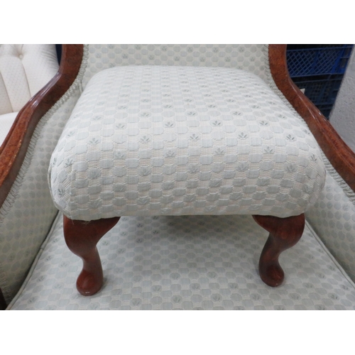 297 - Pretty Edwardian Style Reproduction Tub style chair with Bergere sides in Maple veneer. Nicley uphol... 