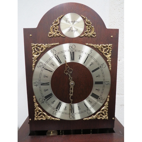 301 - Modern Reproducton Tempus Fugit Longcase clock with three train weight driven mechanism. Silvered Di... 