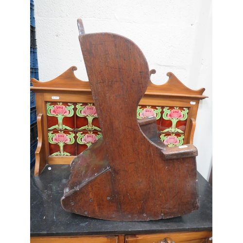 307 - Antique Oak Settle Style Rocking Laming Chair with Metal re enforced joints.  Childs size. Measures ... 