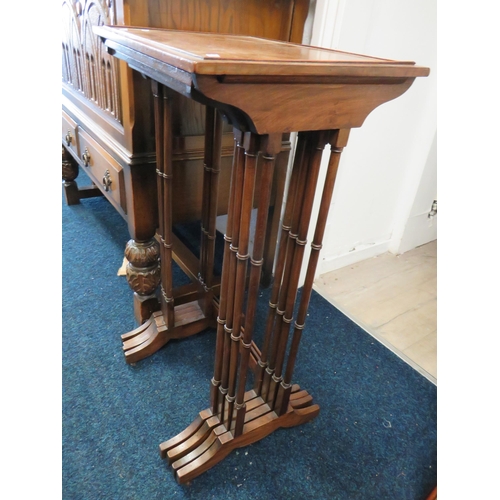 313 - Nicely made nest of Four Orieintal style mahogany stacking tables with faux bamboo style legs. Large... 