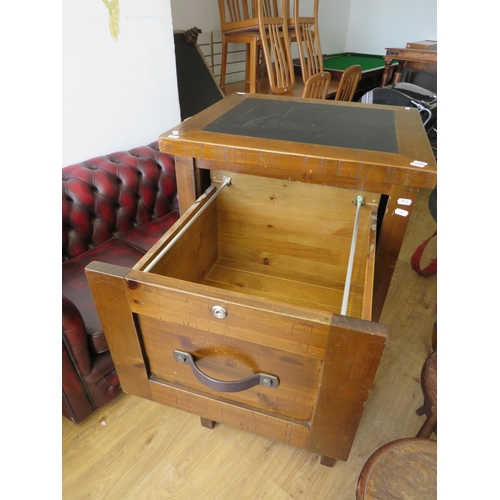 327 - Antique Style Reproduction Three drawer filing cabinet in stained pine. See photos S2