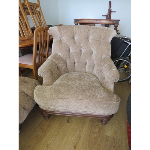 332 - Antique style Reproduction Armchair in velour upholstery, comes complete with matching footstool.  S... 