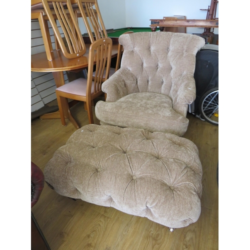 332 - Antique style Reproduction Armchair in velour upholstery, comes complete with matching footstool.  S... 