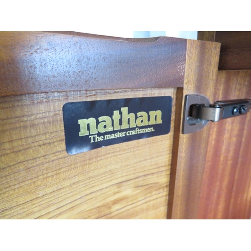 343 - Pair of Mid 20th Century Teak corner quadrant cupboard units by 'Nathan'.   Each H:29 x W:25 x D:18 ... 