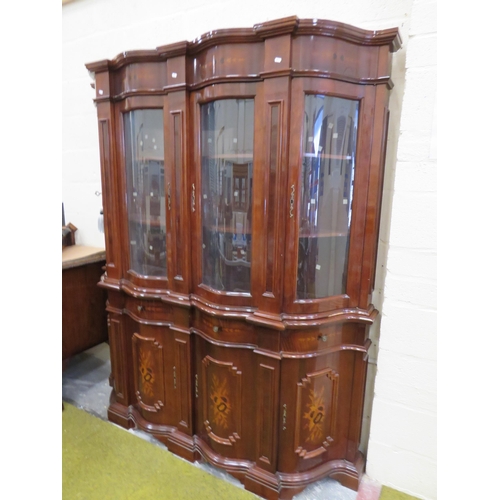 351 - Large Double fronted Display cabinet with curved glass doors to top and curved inlaid doors to base.... 