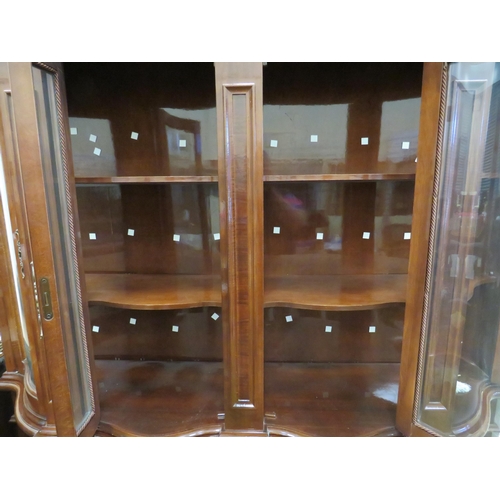 351 - Large Double fronted Display cabinet with curved glass doors to top and curved inlaid doors to base.... 